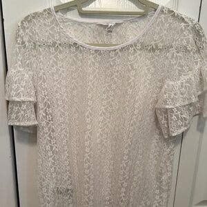BCBGeneration Lace Top with Crossover Back and Ruffle Sleeve